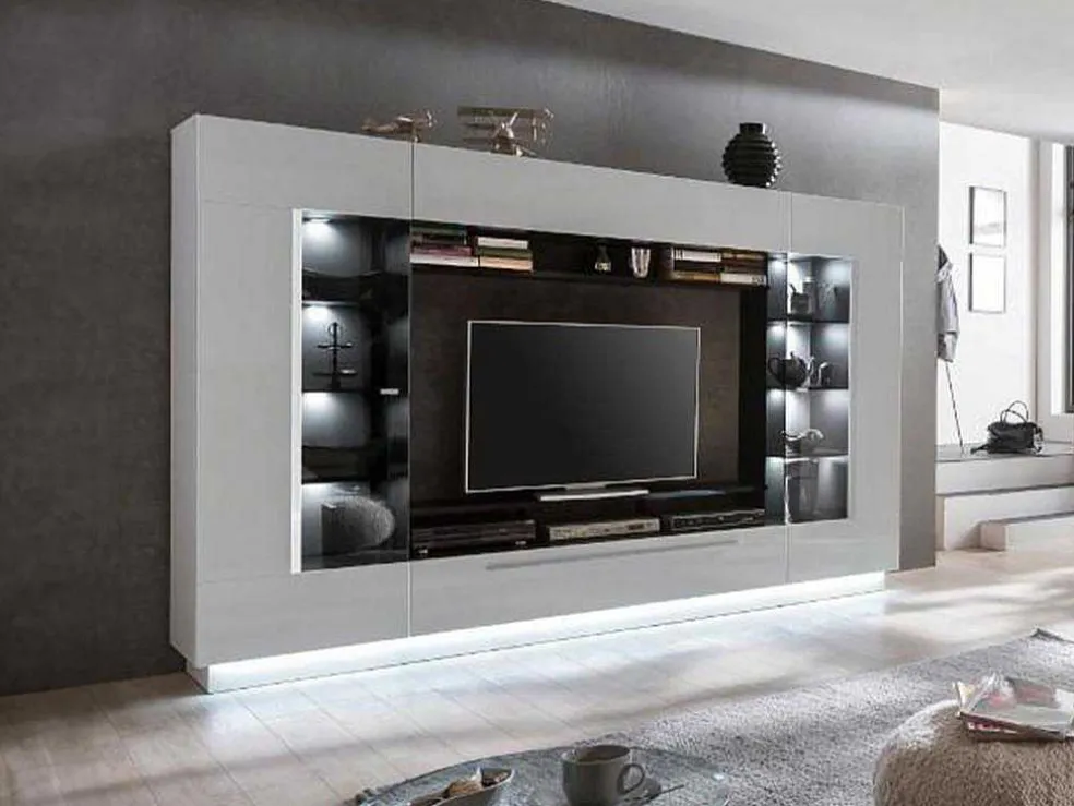 Tv-Wandmeubel Blake Met Opbergruimte - Led-Verlichting - Wit Gelakt