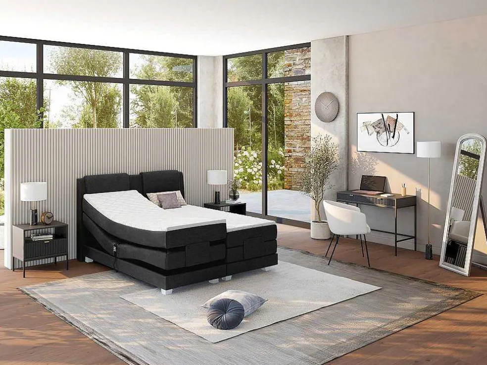 Tweepersoons Boxspring Met Elektrische Bedbodem + Matras En Dekmatras Castel Van Palacio - 2X80X200 Cm - Antraciet