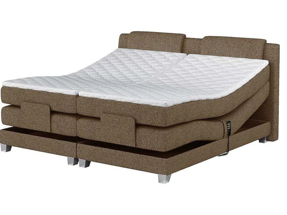 Tweepersoons Boxspring Met Elektrische Bedbodem + Matras En Dekmatras Castel Palacio - 2X80X200Cm - Beige Stof