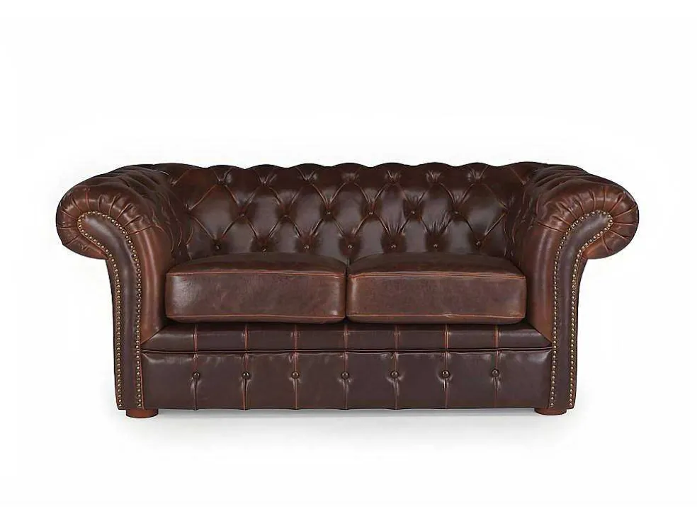 Tweezitsbank Chesterfield Clotaire Van 100% Leer Met Lived-In Aspect