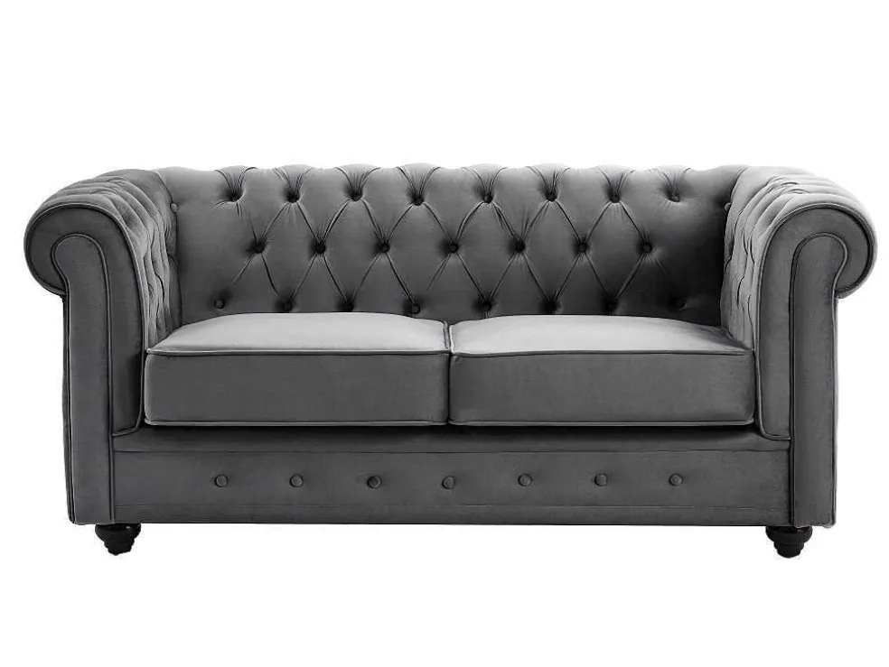 Tweezitsbank Van Antracietkleurig Velours Chesterfield