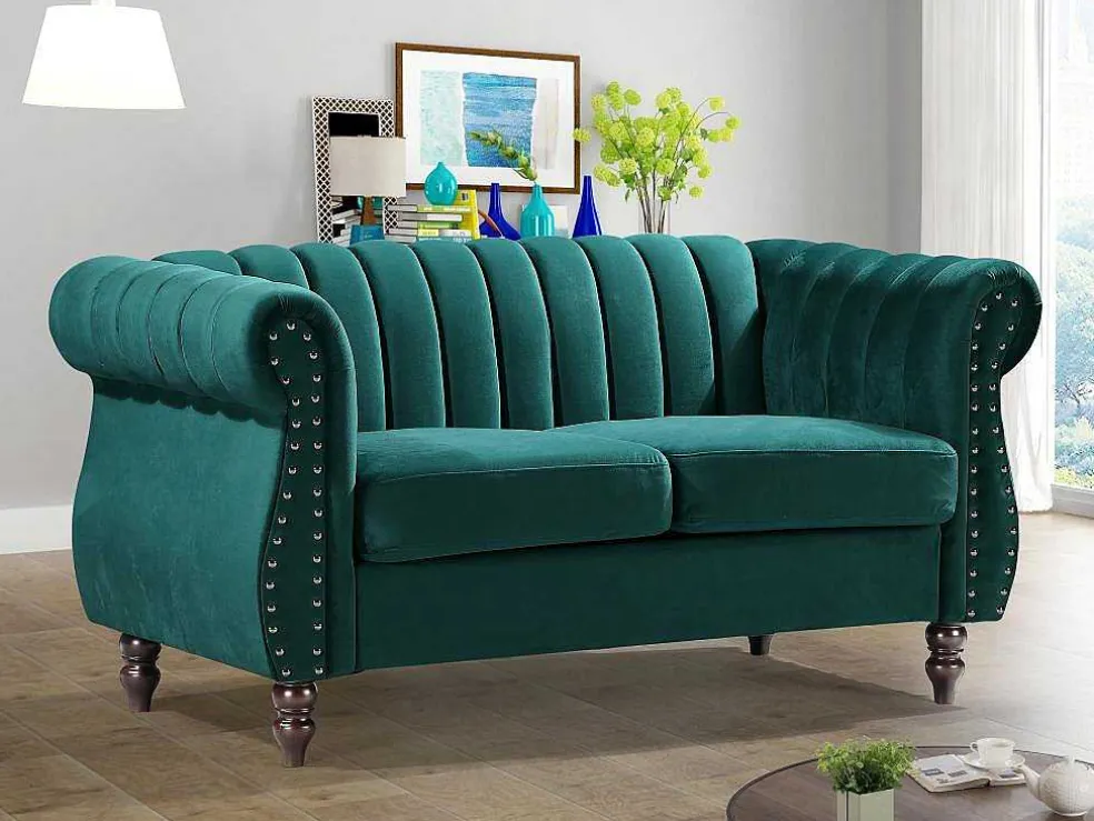 Tweezits-Chesterfield-Bank Van Smaragdgroen Velours Trumbo