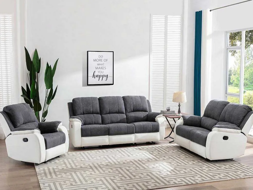 Tweezits-Relaxbank Van Microvezel En Grijs En Wit Kunstleer Brody
