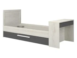 Uitschuifbaar Bed 2 X 90 X 200 Cm - Met Bureau - Kleur: Naturel En Antraciet + Bedbodem - Vouani