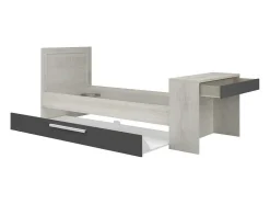 Uitschuifbaar Bed 2 X 90 X 200 Cm - Met Bureau - Kleur: Naturel En Antraciet + Bedbodem - Vouani