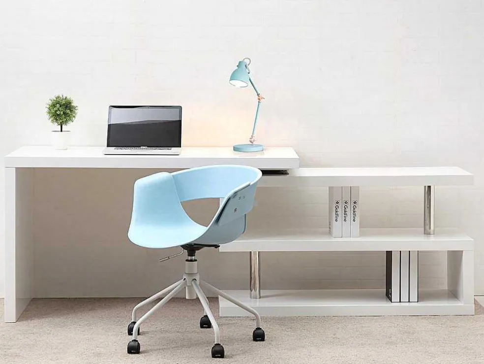 Uitschuifbaar Bureau Nicephore Ii - Wit Gelakt Mdf - Draaiend Blad 360°