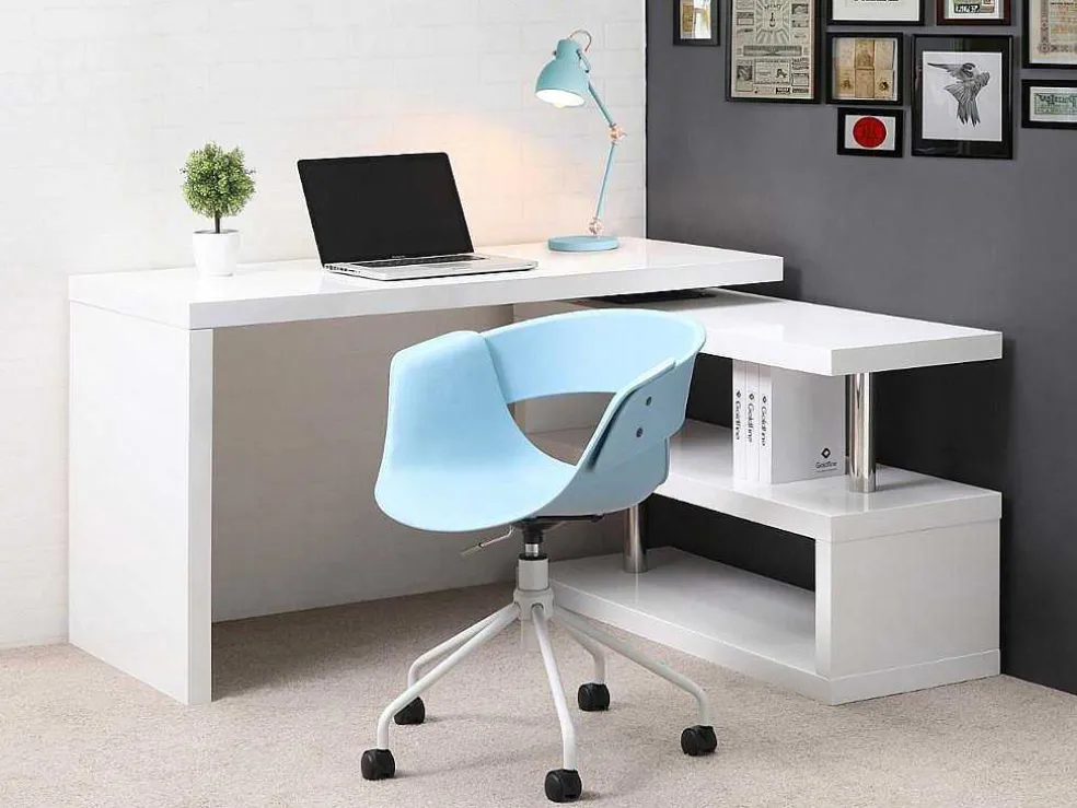 Uitschuifbaar Bureau Nicephore Ii - Wit Gelakt Mdf - Draaiend Blad 360°