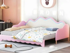 Uitschuifbaar Onderschuifbed 90(180)X190 Cm - In Kunstleer - Met Led-Verlichting En Lattenbodem - Roze