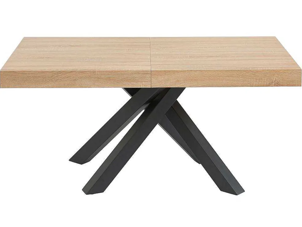 Uitschuifbare Eettafel 6 Tot 10 Plaatsen Van Mdf En Hevea - Naturel En Zwart - Catonav
