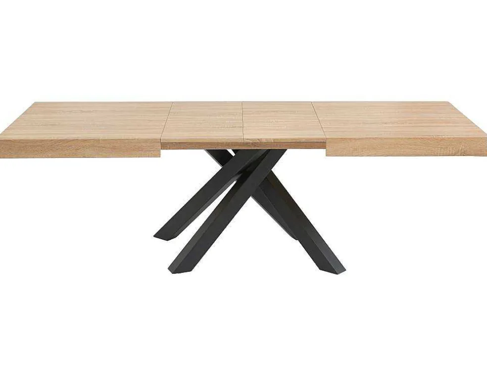 Uitschuifbare Eettafel 6 Tot 10 Plaatsen Van Mdf En Hevea - Naturel En Zwart - Catonav