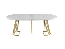 Uitschuifbare Eettafel 2 Tot 12 Plaatsen Van Mdf En Staal - Wit Marmereffect En Goud - Firela