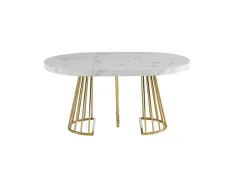 Uitschuifbare Eettafel 2 Tot 12 Plaatsen Van Mdf En Staal - Wit Marmereffect En Goud - Firela