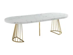 Uitschuifbare Eettafel 2 Tot 12 Plaatsen Van Mdf En Staal - Wit Marmereffect En Goud - Firela