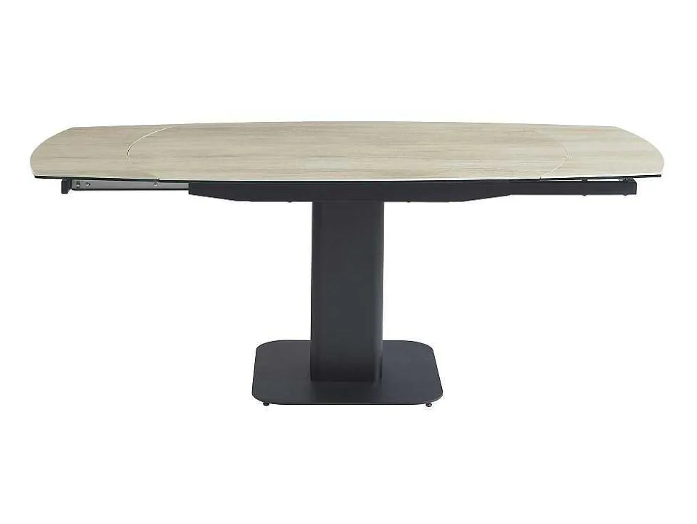 Uitschuifbare Eettafel Voor 4 Tot 8 Personen In Keramiek, Gehard Glas, Metaal En Mdf - Lichte Houtlook En Zwart - Taloza
