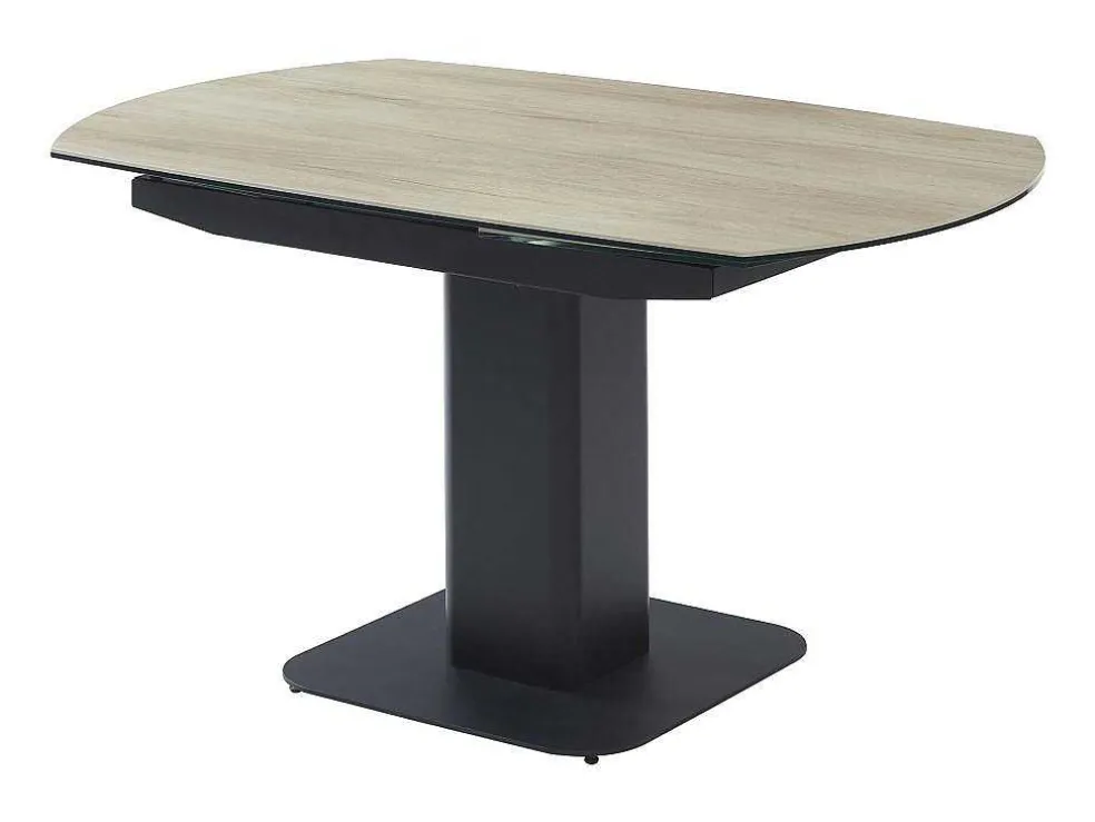 Uitschuifbare Eettafel Voor 4 Tot 8 Personen In Keramiek, Gehard Glas, Metaal En Mdf - Lichte Houtlook En Zwart - Taloza