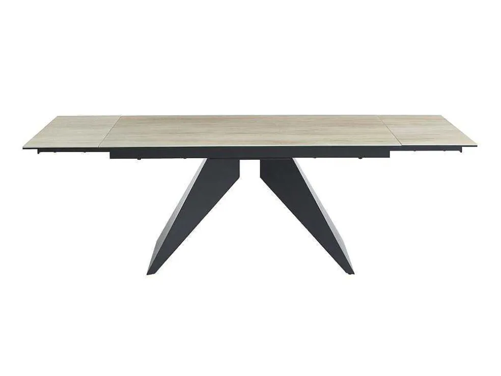 Uitschuifbare Eettafel Voor 6-10 Personen In Keramiek, Gehard Glas En Metaal - Lichte Houtlook En Zwart - Suniva