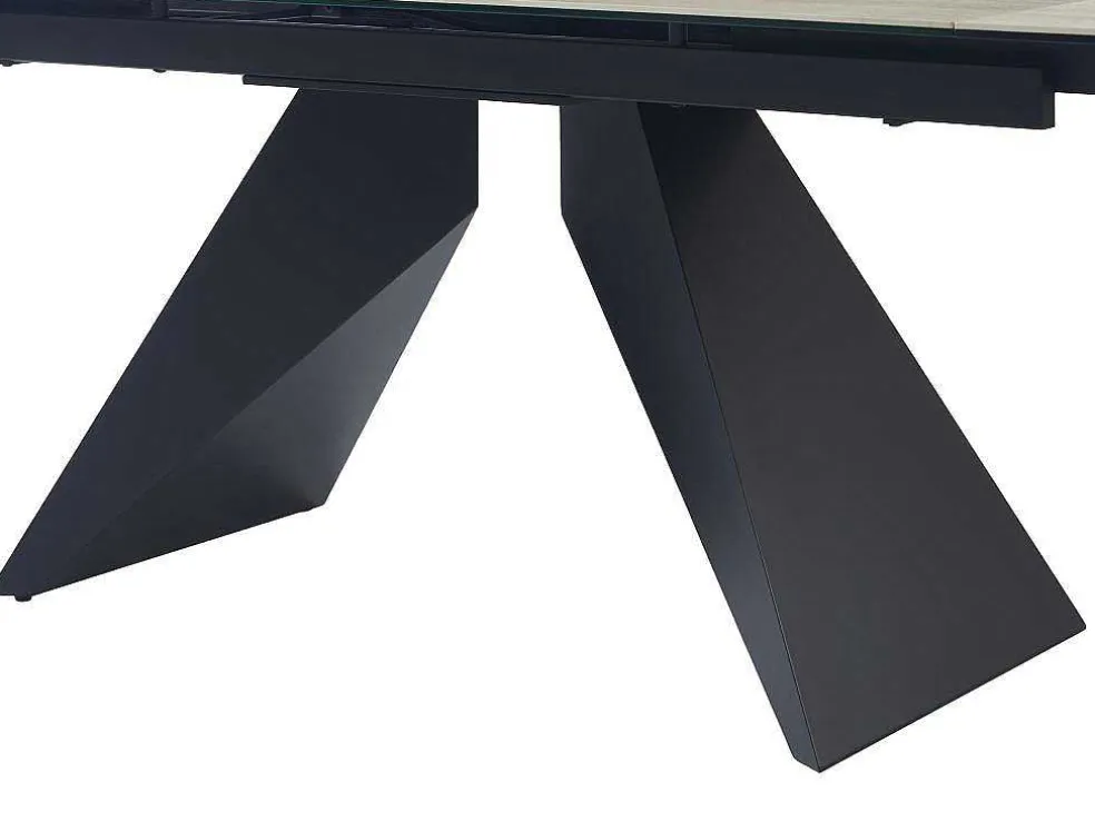 Uitschuifbare Eettafel Voor 6-10 Personen In Keramiek, Gehard Glas En Metaal - Lichte Houtlook En Zwart - Suniva