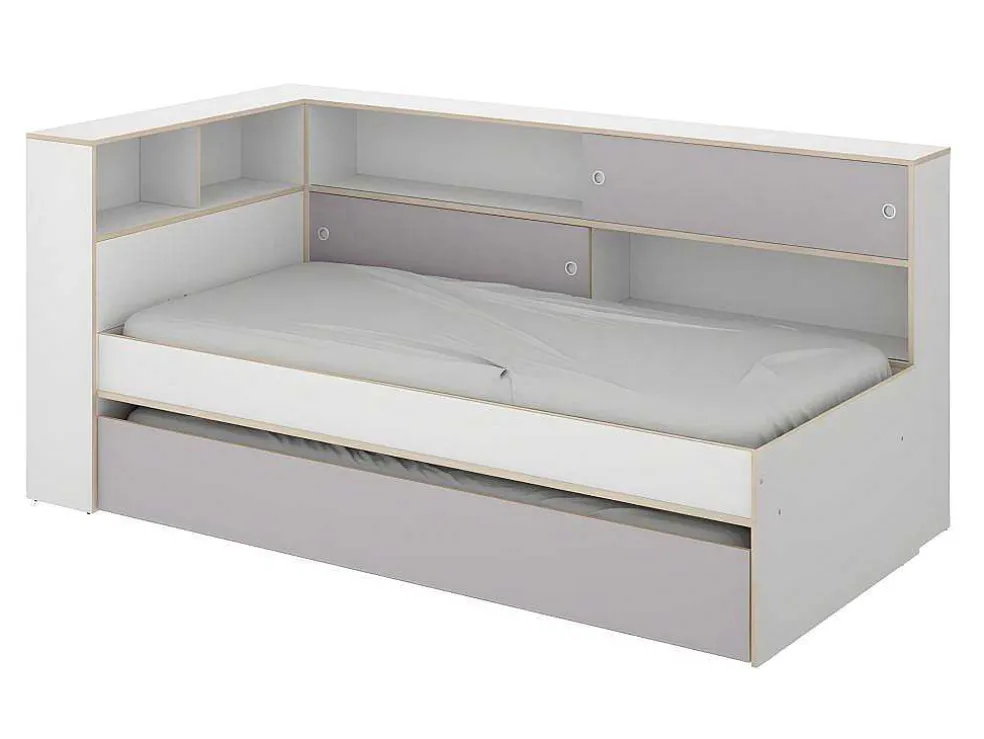 Uitschuifbed Met Slaaplade - Wit En Grijs + Bedbodem + Matras - Losiana