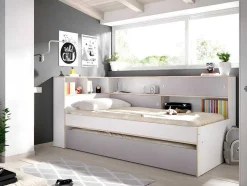 Uitschuifbed Met Slaaplade - Wit En Grijs + Bedbodem + Matras - Losiana