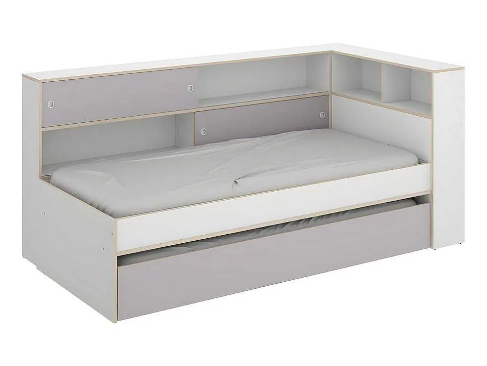 Uitschuifbed Met Slaaplade - 90 X 200 En 90 X 190 Cm - Wit En Grijs - Losiana