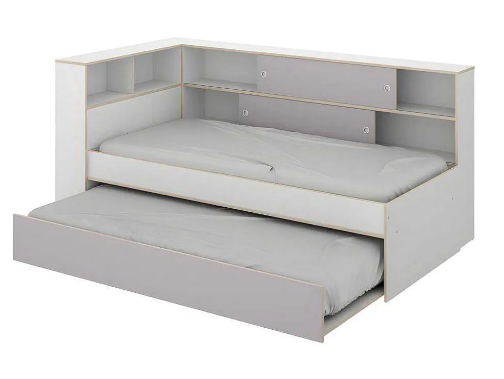 Uitschuifbed Met Slaaplade - 90 X 200 En 90 X 190 Cm - Wit En Grijs - Losiana