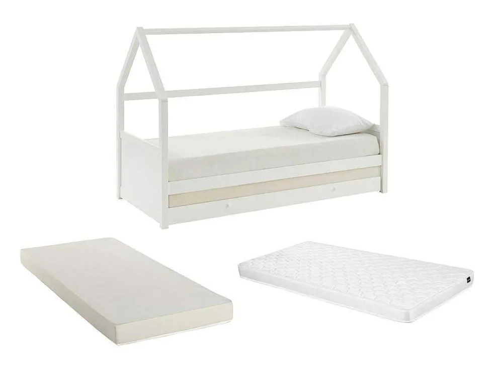 Uitschuifbed 2 X 90 X 190 Cm - Grenen - Wit + Matras - Hurra