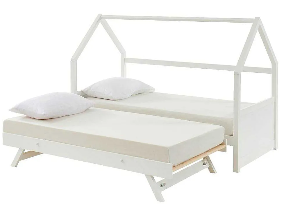 Uitschuifbed 2 X 90 X 190 Cm - Grenen - Wit + Matras - Hurra