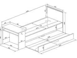 Uitschuifbed 2 X 90 X 200 Cm - Met Bureau - Ledverlichting - Antraciet En Rood - Vouani