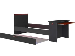 Uitschuifbed 2 X 90 X 200 Cm - Met Bureau - Ledverlichting - Antraciet En Rood - Vouani
