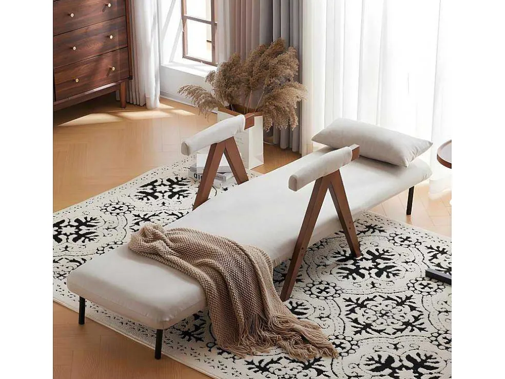 Verstelbare Converteerbare Gewatteerde Fauteuil Van Katoenen Stof - Beige