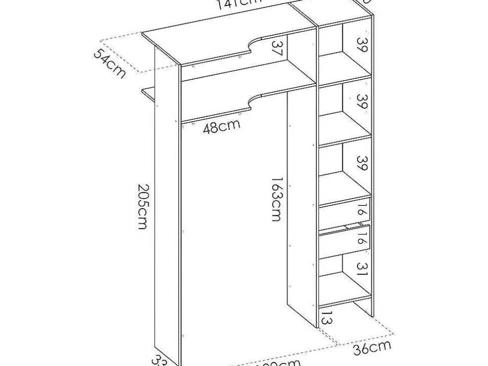 Verstelbare Kledingkast Dorian - L164/234 Cm - Wit En Grijs