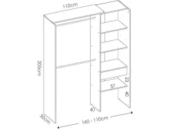 Verstelbare Kledingkast Gontran - L164 / 214 Cm - Eiken En Grijs