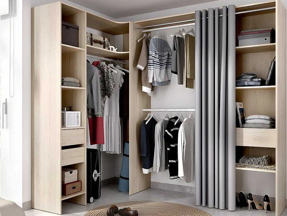 Verstelbare Kledingkast Gontran - L164 / 214 Cm - Eiken En Grijs
