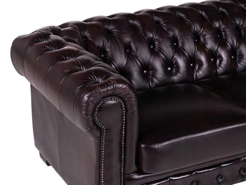 Vierzitsbank Chesterfield Brenton 100% Buffelleer - Bruin Tinten