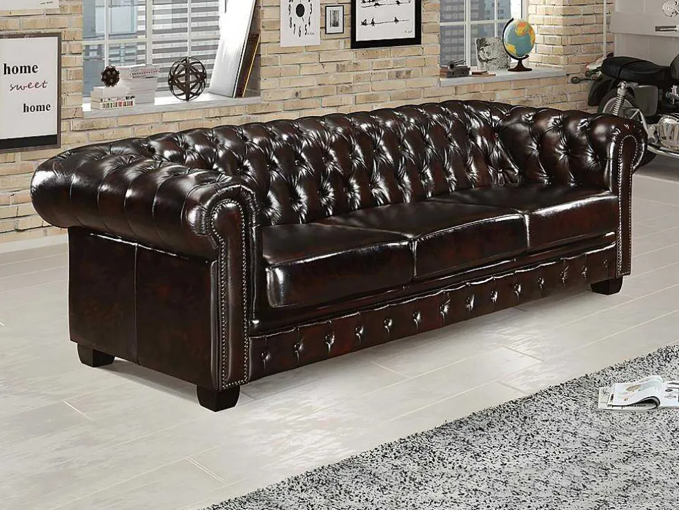 Vierzitsbank Chesterfield Brenton 100% Buffelleer - Bruin Tinten