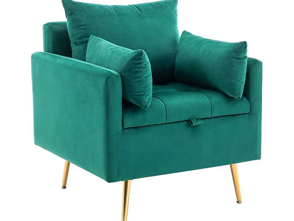 Vipi Fauteuil In Fluwelen Stof Met Opbergruimte En Kussen - Poten Van Goudkleurig Metaal - Groen