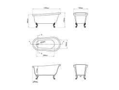 Vrijstaand Retrobad Met Gouden Leeuwenpoten - 200 L - 145 X 74 X 77 Cm - Wit - Nisos Ii
