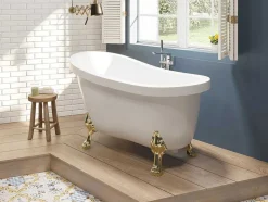 Vrijstaand Retrobad Met Gouden Leeuwenpoten - 200 L - 145 X 74 X 77 Cm - Wit - Nisos Ii
