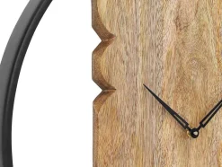 Wandklok In Twee Materialen - D61 Cm - Hout En Metaal - Licht Hout En Zwart - Galou