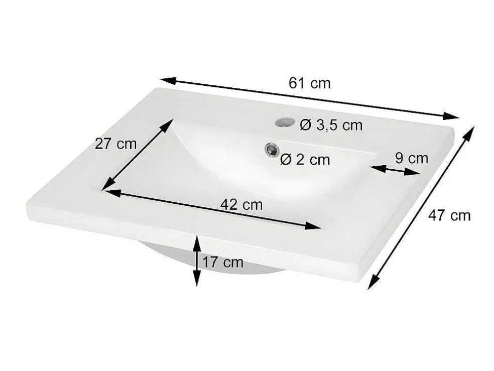 Wastafel Mcw-D16, 61Cm 30Mm Rand