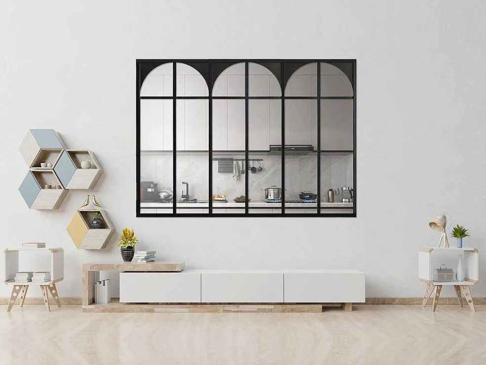 Werkplaatsraam Art Deco Van Gepoedercoat Aluminium 180 X 130 Cm - Zwart - Arcadea