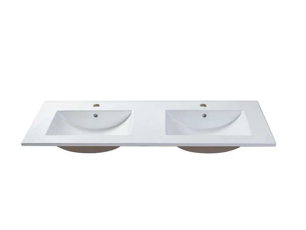 Wit Hangmeubel Voor Badkamer Met Groeven Met Dubbele Inbouwwastafel - 120 Cm - Latoma