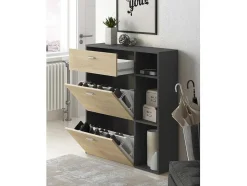 Zapatero Furniture, Windmodel, 90X26X101.5Cm, Tegroep Hall En Hall, Grijs En Eiken, Moderne Stijl