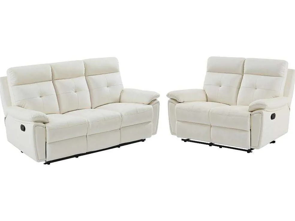 3- + 2-Zits-Relaxbank Van Wit Leer Vineta