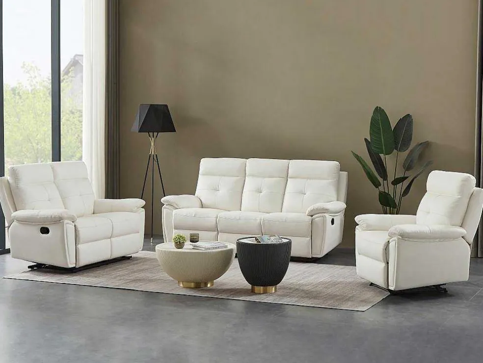 3- + 2-Zits-Relaxbank Van Wit Leer Vineta