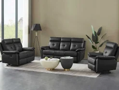 3- + 2-Zits-Relaxbank Van Zwart Leer Vineta