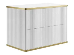 Zwevend, Geribbeld Badkamermeubel Met Goudkleurige Randen En Opzetwastafel - Wit - 80 Cm - Keliza